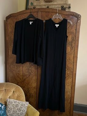Talbots Size Large Black Maxi Dress Long with matching jacket